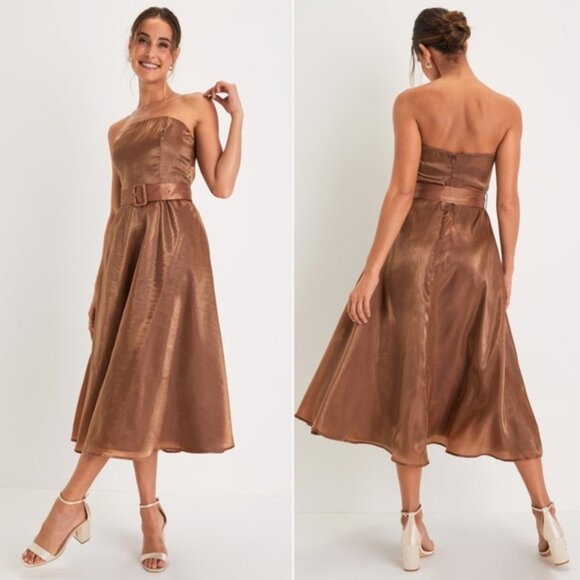 Lulu's Shimmer Rust Strapless Dress Xl NWT | Lulus | Chicly - Picture 2 of 4